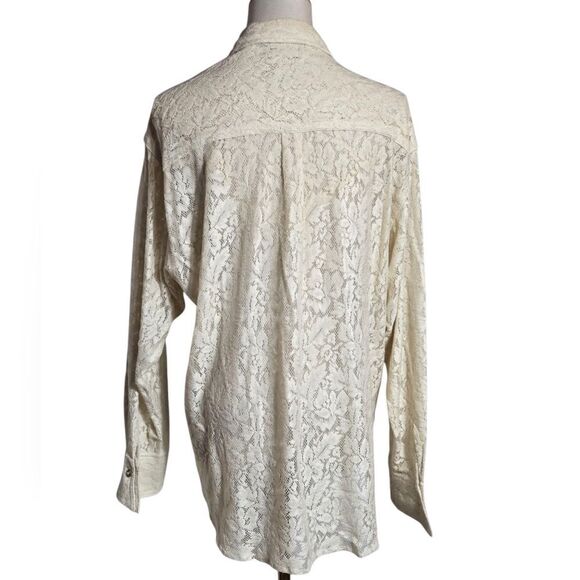 Chaus Jeanswear Vintage Cream Lace Button-Up Shirt - Picture 3 of 7